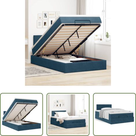 vidaXL Letto con materasso -  Pouf Letto con Materasso Blu Scuro 120x190 cm Velluto