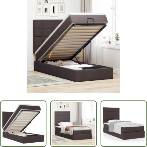 vidaXL Letto con materasso -  Pouf Letto con Materasso Marrone Scuro 90x200 cm in Tessuto
