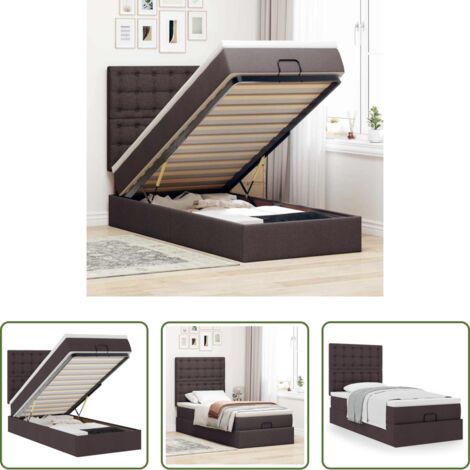 vidaXL Letto con materasso -  Pouf Letto con Materasso Marrone Scuro 90x200 cm in Tessuto