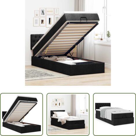 vidaXL Letto con materasso -  Pouf Letto con Materasso Nero 100x200 cm in Tessuto