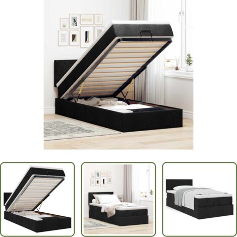 vidaXL Letto con materasso -  Pouf Letto con Materasso Nero 100x200 cm in Tessuto