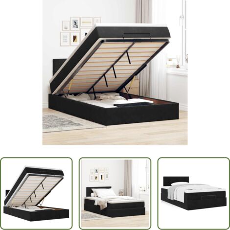 vidaXL Letto con materasso -  Pouf Letto con Materasso Nero 120x190 cm Velluto