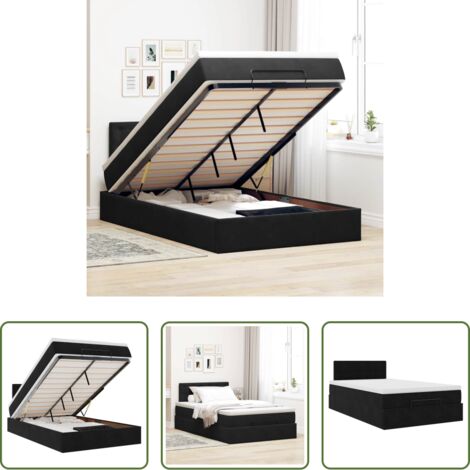 vidaXL Letto con materasso -  Pouf Letto con Materasso Nero 120x190 cm Velluto