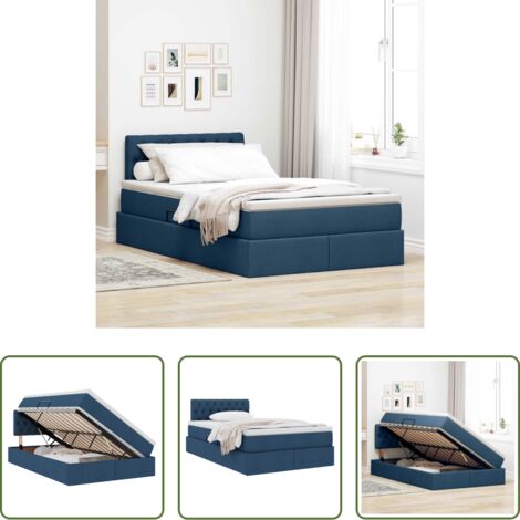 vidaXL Letto con meccanismo di sollevamento -  Letto con contenitore e materasso con testiera Blu 120 x 200 cm