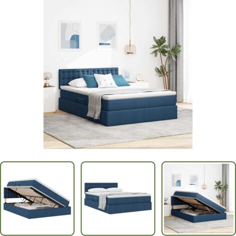 vidaXL Letto con meccanismo di sollevamento -  Letto con contenitore e materasso con testiera Blu 140 x 200 cm