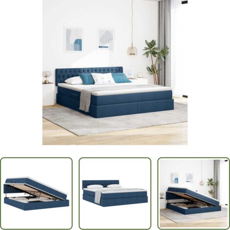 vidaXL Letto con meccanismo di sollevamento -  Letto con contenitore e materasso con testiera Blu 180 x 200 cm