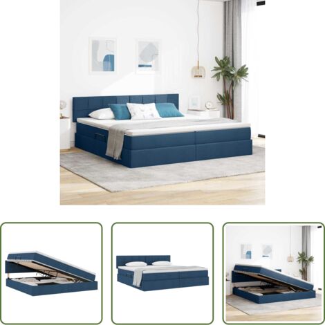 vidaXL Letto con meccanismo di sollevamento -  Letto con contenitore e materasso con testiera Blu 200 x 200 cm