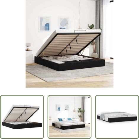 vidaXL Letto con meccanismo di sollevamento -  Struttura Letto Pouf senza Materasso Nero 160x200 cm in Velluto