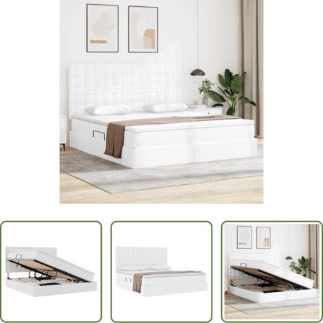 vidaXL Letto con meccanismo idraulico -  Letto con Contenitore Bianco Puro 160 x 200 cm Pelle Sintetica