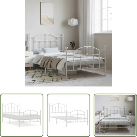 vidaXL Letto con pediera -  Giroletto con Testiera e Pediera Metallo Bianco 100x190 cm