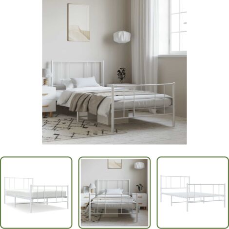 vidaXL Letto con pediera -  Giroletto con Testiera e Pediera Metallo Bianco 100x190 cm