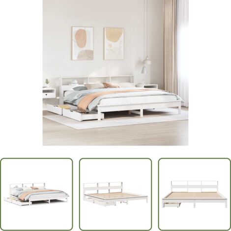 vidaXL Letto con piedini -  Letto Libreria senza Materasso Bianco 200x200 cm Legno di Pino