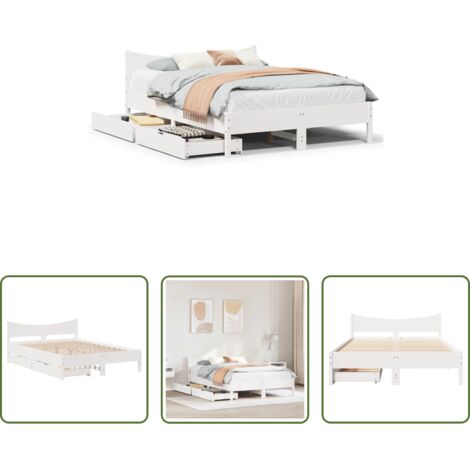 vidaXL Letto con rete a doghe -  Giroletto con Cassetti Bianco 120x200 cm Legno Massello di Pino