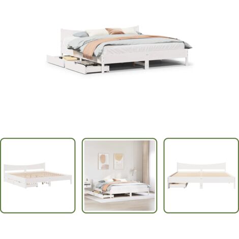 vidaXL Letto con rete a doghe -  Giroletto con Cassetti Bianco 200x200 cm Legno Massello di Pino