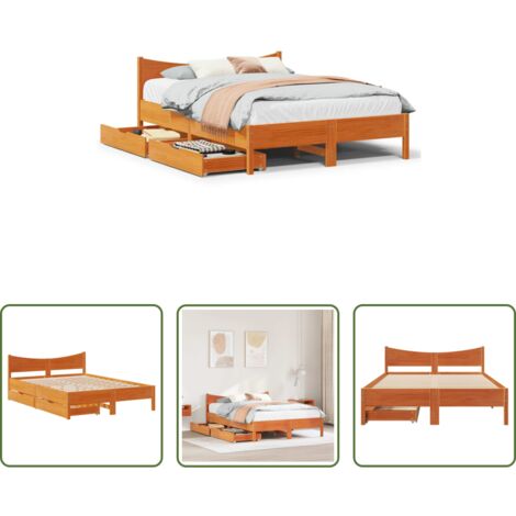 vidaXL Letto con rete a doghe -  Giroletto con Cassetti Marrone Cera 150x200 cm Massello Pino