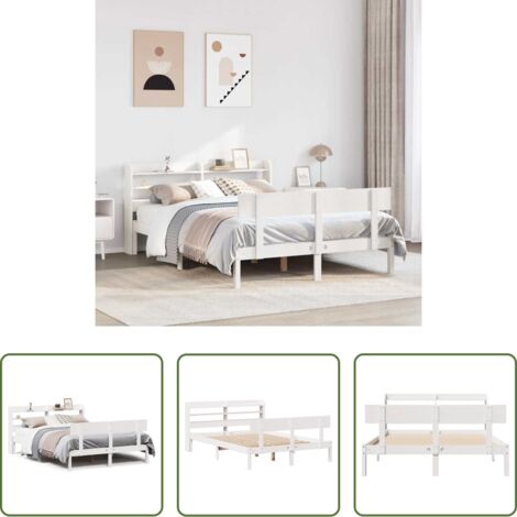 vidaXL Letto con ripiani -  Letto senza Materasso Bianco 120x200 cm Legno Massello di Pino