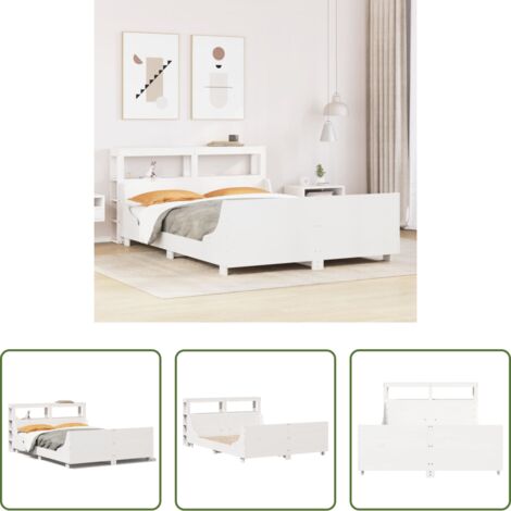 vidaXL Letto con ripiano -  Letto senza Materasso Bianco 120x190 cm Legno Massello di Pino