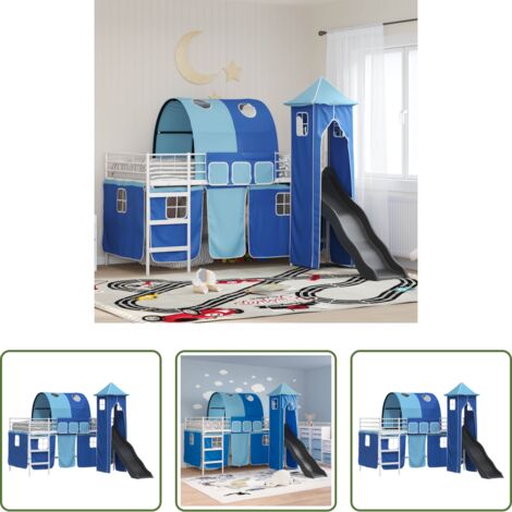vidaXL Letto con scivolo -  Struttura del letto loft per bambini Bianco e Blu 100 x 200 cm