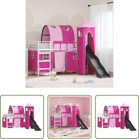 vidaXL Letto con scivolo -  Struttura del letto loft per bambini Bianco e Rosa 100 x 190 cm