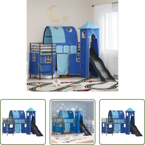 vidaXL Letto con scivolo -  Struttura del letto loft per bambini Nero e Blu 75 x 190 cm