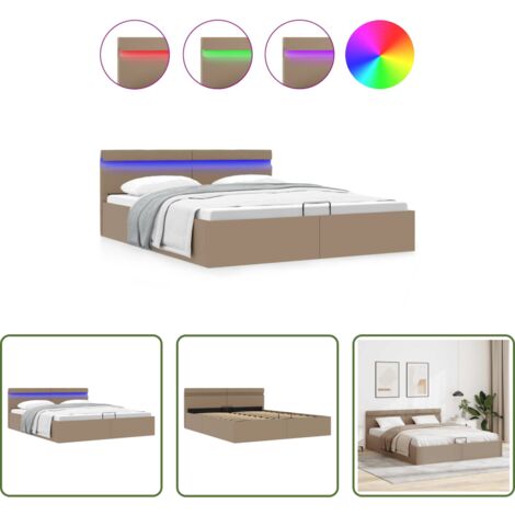 vidaXL Letto con scomparto -  Giroletto Idraulico con LED Cappuccino Similpelle 160x200cm