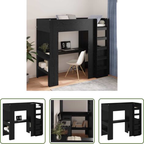 vidaXL Letto con scrivania -  Struttura letto a castello con scrivania Rovere Nero