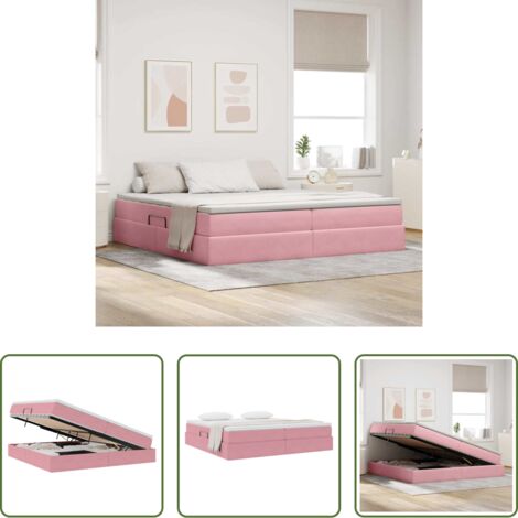 vidaXL Letto con sistema idraulico -  Letto con contenitore e materasso Rosa 200 x 200 cm Velluto