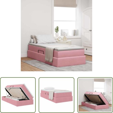 vidaXL Letto con sistema idraulico -  Letto con contenitore e materasso Rosa 90 x 200 cm Velluto