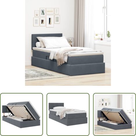 vidaXL Letto con sollevamento idraulico -  Letto con Contenitore Grigio scuro 100 x 200 cm Velluto