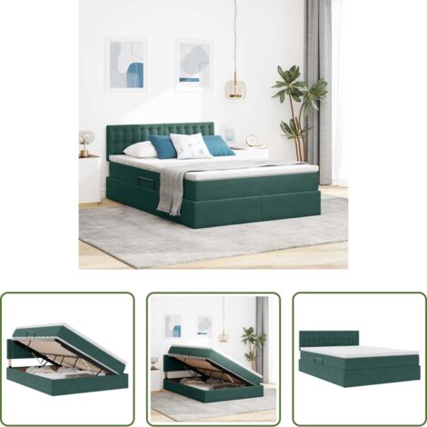 vidaXL Letto con sollevamento idraulico -  Letto con Contenitore Verde Scuro 140 x 190 cm Velluto