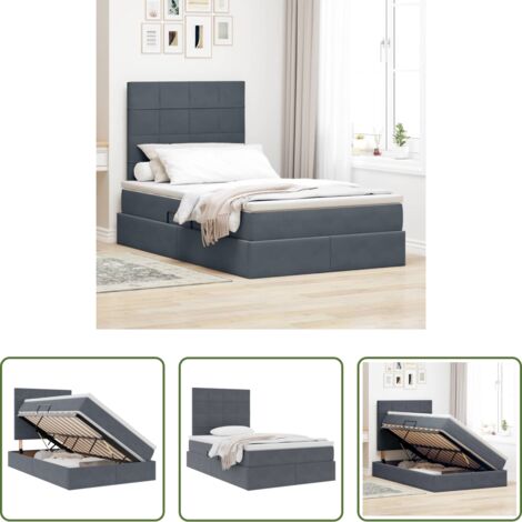 vidaXL Letto con spazio di stoccaggio -  Letto con contenitore e materasso Grigio scuro 120 x 200 cm