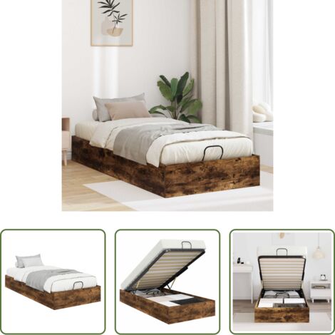 vidaXL Letto con spazio di stoccaggio -  Letto ottomano Quercia Affumicata 80,5 x 200 cm