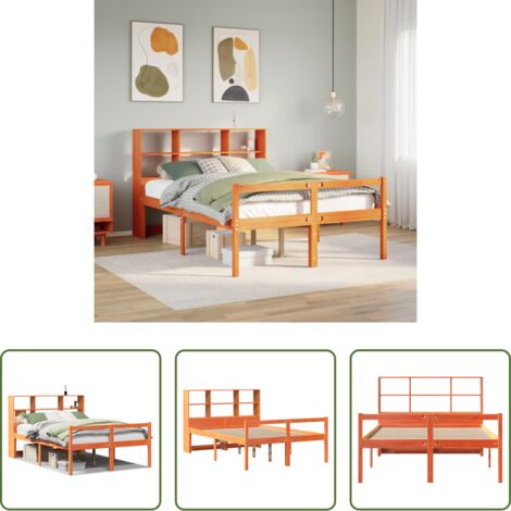vidaXL Letto con spazio per oggetti -  Letto Libreria senza Materasso Marrone Cera 160x200 cm Legno