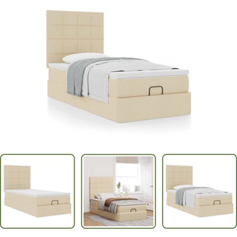 vidaXL Letto con spazio sotto -  Pouf Letto con Materasso Crema 100x200 cm in Tessuto