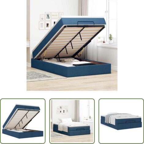 vidaXL Letto con spazio sotto -  Struttura Letto Pouf con Materasso Blu 120x200 cm in Tessuto