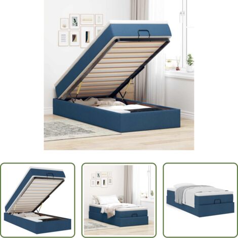 vidaXL Letto con spazio sotto -  Struttura Letto Pouf con Materasso Blu 90x200 cm in Tessuto