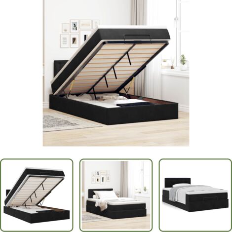 vidaXL Letto con spazio sotto -  Struttura Letto Pouf con Materasso Nero 120x200 cm Velluto