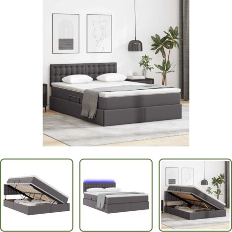 vidaXL Letto con stoccaggio -  Letto con contenitore e LED Grigio 140 x 200 cm Pelle Sintetica