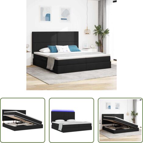 vidaXL Letto con stoccaggio -  Letto con contenitore e LED Nero 200 x 200 cm Poliestere