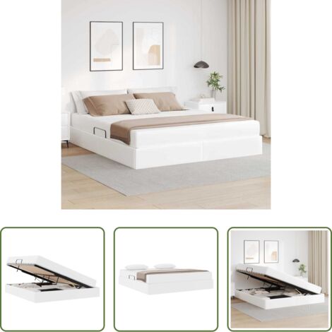 vidaXL Letto con stoccaggio -  Letto con contenitore e materasso 2 pcs Bianco Pelle