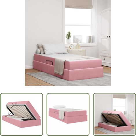 vidaXL Letto con stoccaggio -  Letto con contenitore e materasso Rosa 90 x 200 cm Velluto