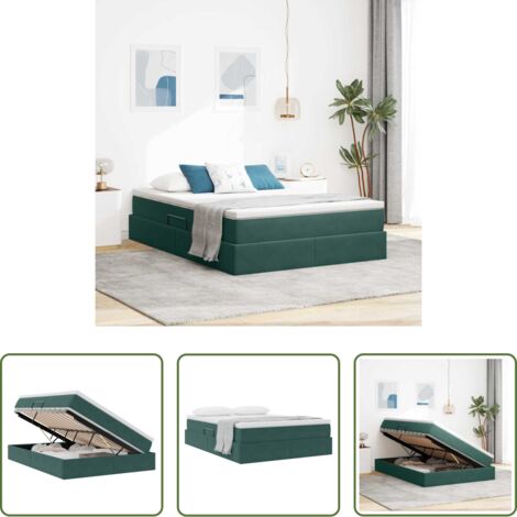 vidaXL Letto con stoccaggio -  Letto con contenitore e materasso Verde Scuro 140 x 190 cm