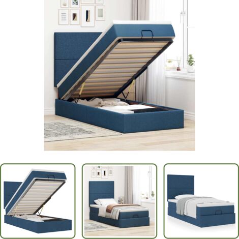 vidaXL Letto con stoccaggio -  Pouf Letto con Materasso Blu 90x200 cm in Tessuto