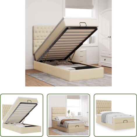 vidaXL Letto con stoccaggio -  Pouf Letto con Materasso Crema 100x200 cm in Tessuto