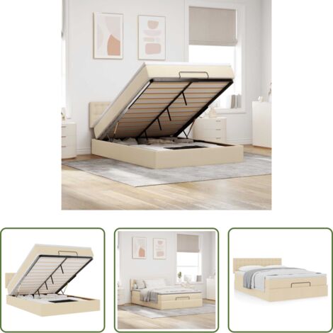 vidaXL Letto con stoccaggio -  Pouf Letto con Materasso Crema 140x190 cm in Tessuto