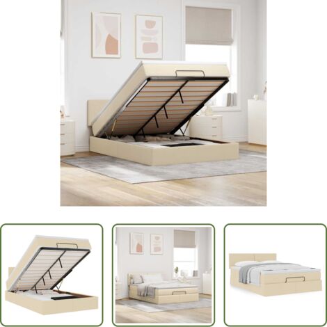 vidaXL Letto con stoccaggio -  Pouf Letto con Materasso Crema 140x190 cm in Tessuto