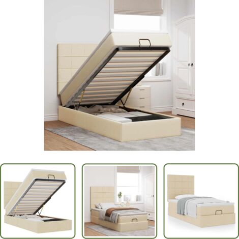 vidaXL Letto con stoccaggio -  Pouf Letto con Materasso Crema 90x200 cm in Tessuto