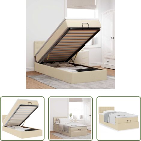 vidaXL Letto con stoccaggio -  Pouf Letto con Materasso Crema 90x200 cm in Tessuto