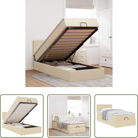 vidaXL Letto con stoccaggio -  Pouf Letto con Materasso Crema 90x200 cm in Tessuto
