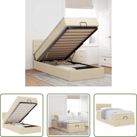 vidaXL Letto con stoccaggio -  Pouf Letto con Materasso Crema 90x200 cm in Tessuto
